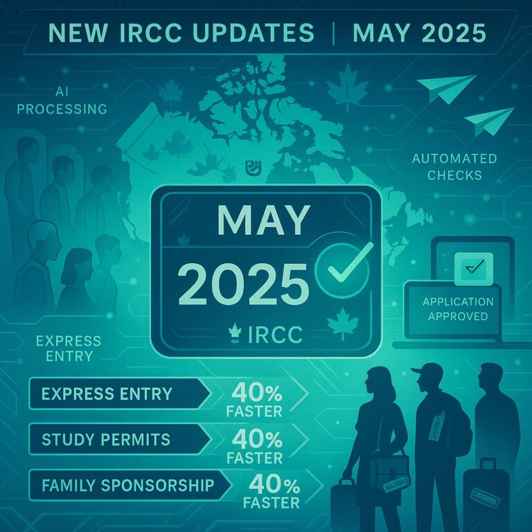 ew IRCC update: Immigration, Refugees, and Citizenship Canada (IRCC) has released its latest processing time updates as of May 6, 2025. These processing times offer critical insights for those applying for visas, permanent residency (PR), citizenship, or passports. Whether you’re planning to study, work, or settle, or you are already in Canada applying for extensions or status change, these timelines can help you understand the process. LATEST VIDEOS IRCC’s processing times are dynamic, reflecting real-time data to provide accurate estimates for 80% of applications. Since 2022, IRCC has used an advanced tool to deliver precise timelines, replacing outdated standards. Updates are now released weekly for temporary visas and PR cards and monthly for citizenship, PR, and family sponsorships. Subscribe to Immigration News Canada! Get updates on the latest posts and more from Immigration News Canada straight to your inbox for free. Website Your Email... Subscribe We use your personal data for interest-based advertising, as outlined in our Privacy Notice. These estimates adjust based on application volumes and IRCC’s processing capacity, making them essential for planning your next move. Here’s a comprehensive breakdown of the newest IRCC processing times, designed to keep you informed and boost your chances of a smooth application process. Stay ahead with the latest data, comparisons, and expert insights to navigate the Canadian immigration system in 2025. Key Note: These are estimates, not guarantees. Your wait time may vary depending on your application’s complexity or additional verification requirements. IRCC Update On Processing Times For May 2025 Citizenship Processing Times (Updated May 1, 2025) Permanent Residency (PR) Card Processing Times (Updated Weekly) Family Sponsorship Processing Times (Updated Monthly) Canadian Passport Processing Times (Updated May 1, 2025) Permanent Residency Economic Class (Updated Monthly) Temporary Resident Visas (Updated Weekly) Citizenship Processing Times (Updated May 1, 2025) IRCC has increased processing times for citizenship applications. Here’s the latest: Citizenship Grant: 10 months (up from 8 months) Citizenship Certificate: 4 months (up from 3 months) Renunciation of Citizenship: 7 months (down from 8 months) Search of Citizenship Records: 15 months (unchanged) Resumption of Citizenship: Insufficient data for an estimate Alert: If you applied for citizenship around March 24, 2025, expect an Acknowledgment of Receipt (AOR) notice soon. Delays may occur for citizenship certificate requests from outside Canada or the U.S. Permanent Residency (PR) Card Processing Times (Updated Weekly) PR card processing times have seen slight increases, reflecting higher demand. Check the latest updates: New PR Card: 35 days (up from 19 days) PR Card Renewal: 10 days (unchanged) Pro Tip: Ensure your application is complete to avoid delays, as incomplete submissions can extend processing. Family Sponsorship Processing Times (Updated Monthly) Family sponsorship timelines vary by region and application type, with Quebec often facing longer waits due to additional provincial requirements. Here’s the breakdown: Spouse/Common-Law (Outside Canada, Non-Quebec): 10 months (down from 11 months) Spouse/Common-Law (Outside Canada, Quebec): 36 months (up from 35 months) Spouse/Common-Law (Inside Canada, Non-Quebec): 29 months (up from 24 months) Spouse/Common-Law (Inside Canada, Quebec): 36 months (unchanged) Parents/Grandparents PR (Non-Quebec): 36 months (unchanged) Parents/Grandparents PR (Quebec): 48 months (no change) Insight: Quebec’s extended timelines stem from its unique immigration agreements with the federal government. Therefore, if you are sponsoring family members in Quebec, make plans accordingly. Canadian Passport Processing Times (Updated May 1, 2025) Passport processing remains consistent, with options for urgent or express services: New Passport (In-Person): 10 business days (no change) New Passport (Mail): 20 business days (no change) Urgent Pick-Up: By the end of the next business day Express Pick-Up: 2–9 business days Regular Passport (Mailed from Outside Canada): 20 business days (no change) Permanent Residency Economic Class (Updated Monthly) Economic class PR programs, such as Express Entry, cater to skilled workers and entrepreneurs. Here’s the latest: Canadian Experience Class (CEC): 5 months (no change) Federal Skilled Worker Program (FSWP): 5 months (down from 6 months) Federal Skilled Trades Program (FSTP): Insufficient data Provincial Nominee Program (PNP) via Express Entry: 5 months (down from 6 months) Non-Express Entry PNP: 20 months (down from 21 months) Quebec Skilled Workers (QSW): 9 months (no change) Quebec Business Class: Not enough data Federal Self-Employed: 53 months (up from 50 months) Atlantic Immigration Program (AIP): 11 months (No change) Start-Up Visa: 41 months (up from 40 months) Temporary Resident Visas (Updated Weekly) Temporary visa processing times vary by country and visa type. Below are key updates for May 6, 2025: 1. Visitor Visa (Outside Canada) India: 19 days (up from 18 days) United States: 18 days (up from 17 days) Nigeria: 89 days (down from 93 days) Pakistan: 25 days (up from 23 days) Philippines: 27 days (up from 25 days) 2. Visitor Visa (Inside Canada) Processing Time: 20 days (up from 17 days) 3. Visitor Extension Processing Time: 163 days (up from 140 days) 4. Super Visa (Parents/Grandparents) India: 119 days (down from 127 days) United States: 74 days (down from 94 days) Nigeria: 68 days (up from 61 days) Pakistan: 172 days (up from 138 days) Philippines: 116 days (down from 3 days) 5. Study Permit (Outside Canada) India: 8 weeks (no change) United States: 5 weeks (up from 4 weeks) Nigeria: 5 weeks (down from 6 weeks) Pakistan: 9 weeks (up from 8 weeks) Philippines: 11 weeks (up from 10 weeks) 6. Study Permit (Inside Canada) Processing Time: 4 weeks (no change) 7. Study Permit Extension Processing Time: 223 days (up from 220 days) 8. Work Permit (Outside Canada) India: 18 weeks (no change) United States: 17 weeks (No change) Nigeria: 9 weeks (no change) Pakistan: 8 weeks (no change) Philippines: 7 weeks (no change) 9. Work Permit (Inside Canada) Processing Time: 233 days (up from 227 days) 10. Other Temporary Visas Seasonal Agricultural Worker Program (SAWP): 11 days (no change) International Experience Canada (IEC): 5 weeks (up from 4 weeks) Electronic Travel Authorization (eTA): 5 minutes (some cases may take up to 72 hours) Understanding IRCC processing times is crucial for planning your immigration journey, whether you’re reuniting with family, pursuing a career, or becoming a Canadian citizen. These updates provide a data-driven roadmap to help you anticipate wait times and prepare for your next steps. For over four years, our team has tracked IRCC’s processing data, delivering reliable, up-to-date insights. We source information directly from IRCC’s official channels, ensuring accuracy and relevance for your immigration plans. This guide is your go-to resource for navigating the Canadian immigration system in 2025. Share it with friends, family, or anyone planning their Canadian journey. Follow us for the latest IRCC updates, immigration tips, and expert advice to make your immigration move a success! Ready to start your Canadian journey? Visit the IRCC website for official tools and resources, and check back here for the next processing time update.